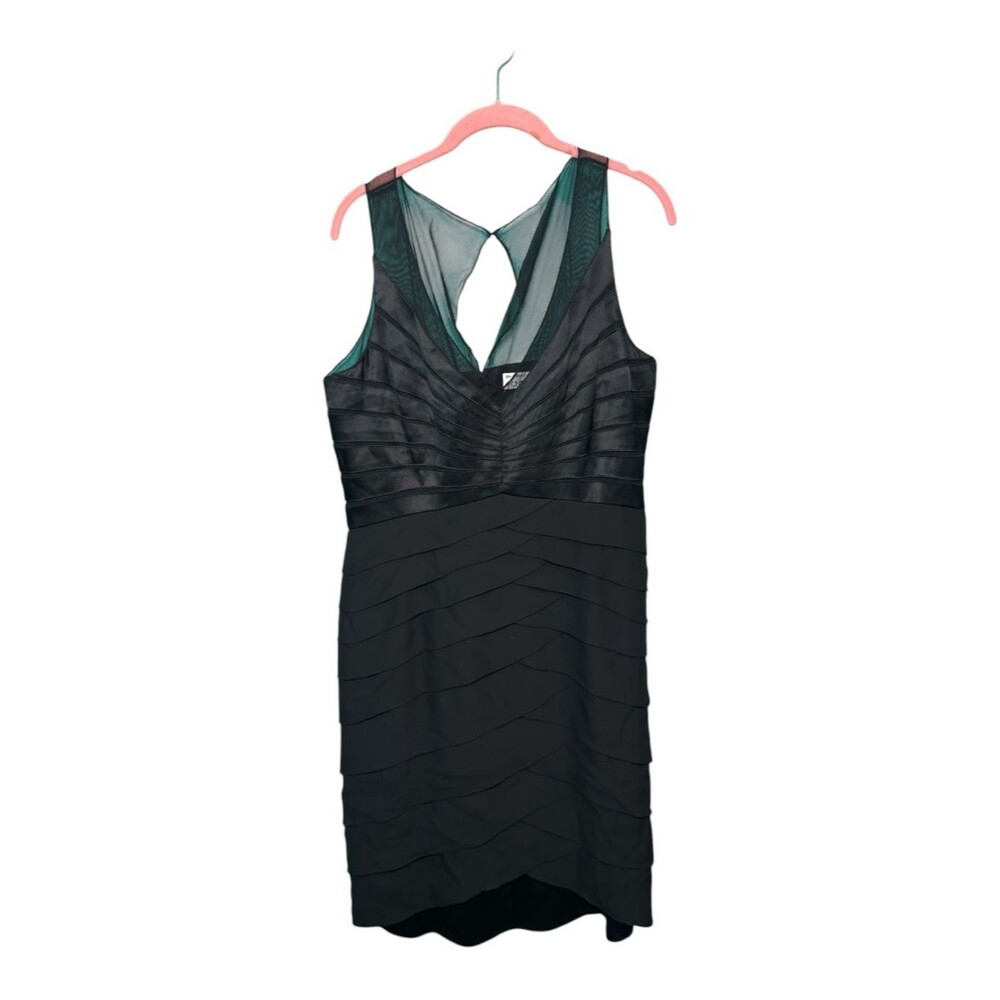 Chetta B Sherrie Bloom 100% Silk Tiered Cocktail Dress 16 — Black Formal